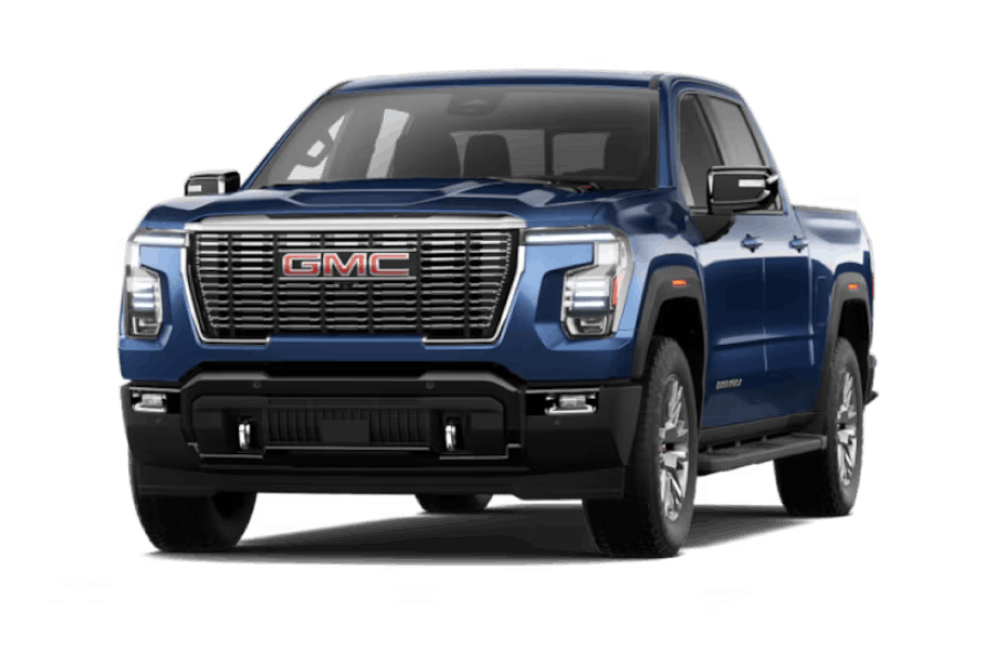 Blue 2027 GMC Sierra 1500 Denali pickup truck shown from a front three-quarter view.