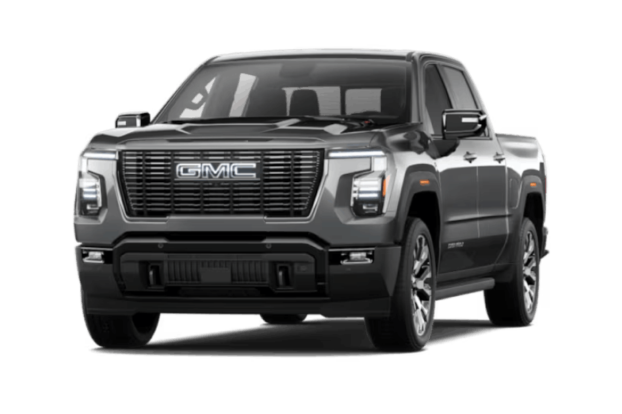 Gray 2027 GMC Sierra 1500 Denali Ultimate pickup truck shown from a front three-quarter view.